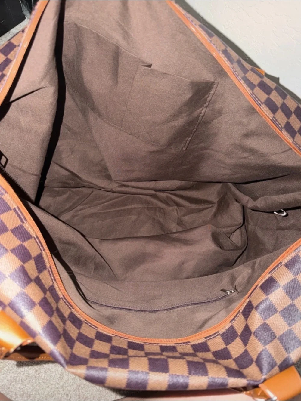 Brown Checkered Travel Weekender Bag